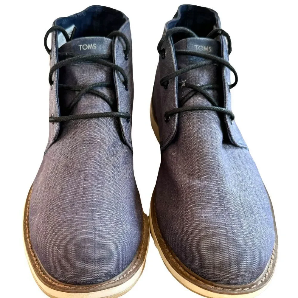 Toms Mens Navi Chukka Boots Blue Ankle Lace Up Breathable Casual Flat Heel 10.5